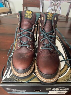 Georgia Boot Women's Dark Brown Leather Ankle Work Boots with green  Laces